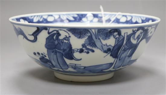 A late 19th century Chinese blue and white bowl diameter 22cm